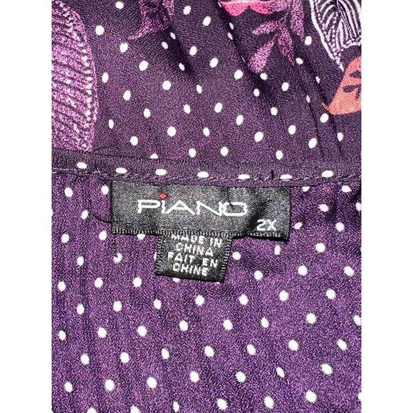 Vintage PIANO Women’s Blouse Front tie closure Bell sleeves Purple 2X Whimsygoth - Picture 3 of 11